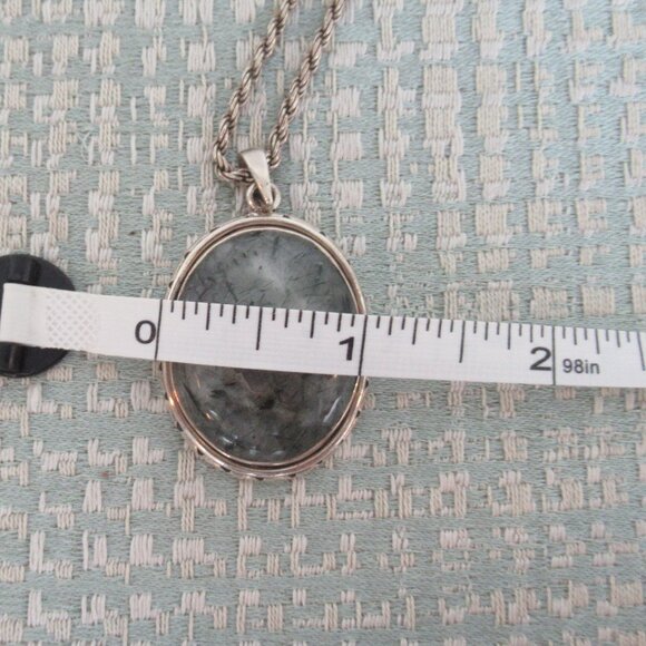 Sterling Silver Chain & Sterling and Gray Natural Stone Large Pendant Necklace - Picture 10 of 15